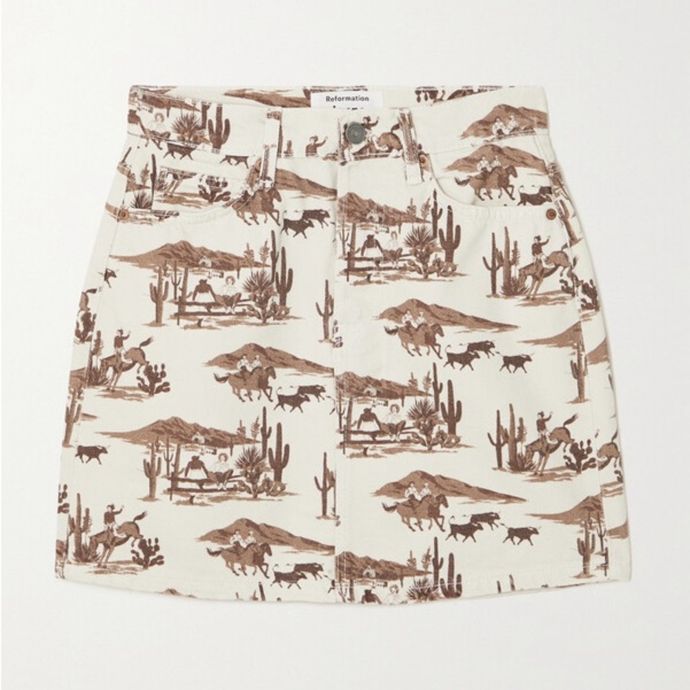 Reformation Jackie Printed Organic Denim Mini Skirt - Cream size 23